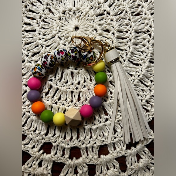 Rubberized beads n colorful choices wristlet key chain with tassel - Picture 2 of 4